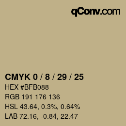 カラーコード: CMYK 0 / 8 / 29 / 25 | qconv.com