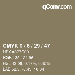 カラーコード: CMYK 0 / 8 / 29 / 47 | qconv.com