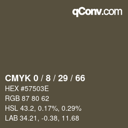 カラーコード: CMYK 0 / 8 / 29 / 66 | qconv.com