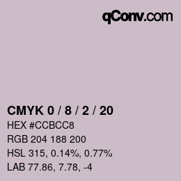 カラーコード: CMYK 0 / 8 / 2 / 20 | qconv.com
