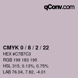 Code couleur: CMYK 0 / 8 / 2 / 22 | qconv.com