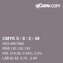 カラーコード: CMYK 0 / 8 / 2 / 48 | qconv.com