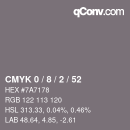 Código de color: CMYK 0 / 8 / 2 / 52 | qconv.com