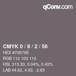 カラーコード: CMYK 0 / 8 / 2 / 56 | qconv.com