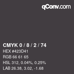 Color code: CMYK 0 / 8 / 2 / 74 | qconv.com