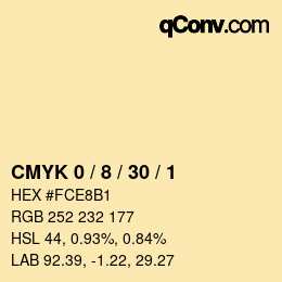 颜色代码: CMYK 0 / 8 / 30 / 1 | qconv.com