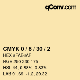 カラーコード: CMYK 0 / 8 / 30 / 2 | qconv.com