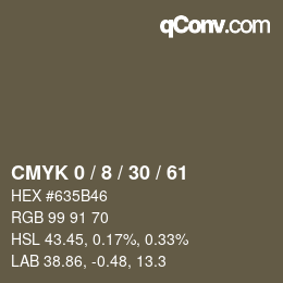 カラーコード: CMYK 0 / 8 / 30 / 61 | qconv.com