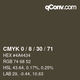 Farbcode: CMYK 0 / 8 / 30 / 71 | qconv.com