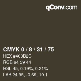 カラーコード: CMYK 0 / 8 / 31 / 75 | qconv.com