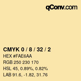 カラーコード: CMYK 0 / 8 / 32 / 2 | qconv.com