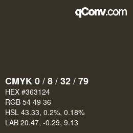 カラーコード: CMYK 0 / 8 / 32 / 79 | qconv.com