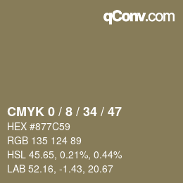 カラーコード: CMYK 0 / 8 / 34 / 47 | qconv.com