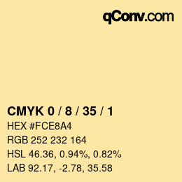カラーコード: CMYK 0 / 8 / 35 / 1 | qconv.com
