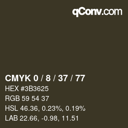 カラーコード: CMYK 0 / 8 / 37 / 77 | qconv.com