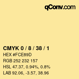 カラーコード: CMYK 0 / 8 / 38 / 1 | qconv.com