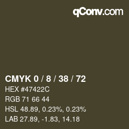 カラーコード: CMYK 0 / 8 / 38 / 72 | qconv.com