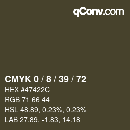 カラーコード: CMYK 0 / 8 / 39 / 72 | qconv.com