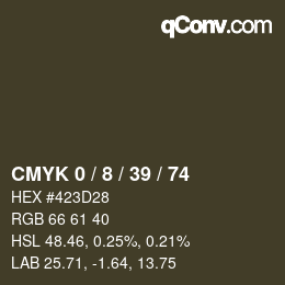 カラーコード: CMYK 0 / 8 / 39 / 74 | qconv.com