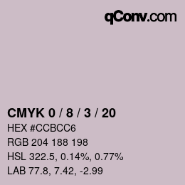 カラーコード: CMYK 0 / 8 / 3 / 20 | qconv.com
