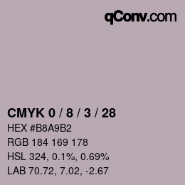カラーコード: CMYK 0 / 8 / 3 / 28 | qconv.com