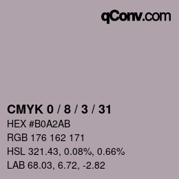 カラーコード: CMYK 0 / 8 / 3 / 31 | qconv.com