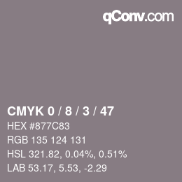 カラーコード: CMYK 0 / 8 / 3 / 47 | qconv.com