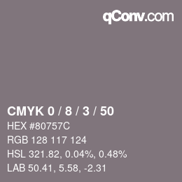 カラーコード: CMYK 0 / 8 / 3 / 50 | qconv.com