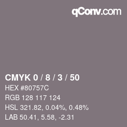 Code couleur: CMYK 0 / 8 / 3 / 50 | qconv.com