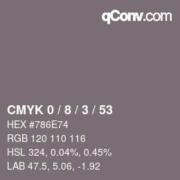 カラーコード: CMYK 0 / 8 / 3 / 53 | qconv.com