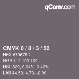 Color code: CMYK 0 / 8 / 3 / 56 | qconv.com