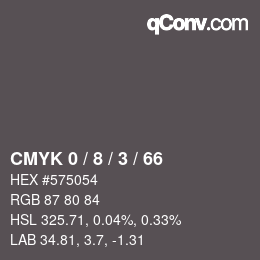 カラーコード: CMYK 0 / 8 / 3 / 66 | qconv.com