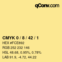Farbcode: CMYK 0 / 8 / 42 / 1 | qconv.com