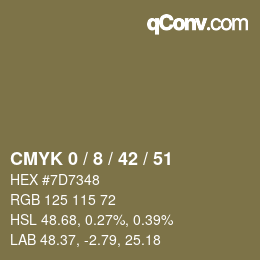 カラーコード: CMYK 0 / 8 / 42 / 51 | qconv.com