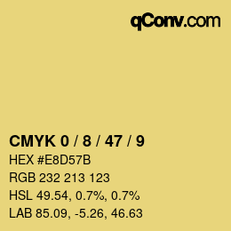 カラーコード: CMYK 0 / 8 / 47 / 9 | qconv.com