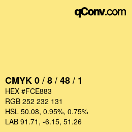 カラーコード: CMYK 0 / 8 / 48 / 1 | qconv.com