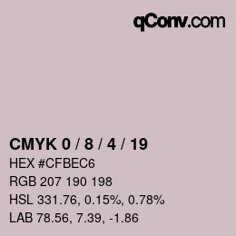 カラーコード: CMYK 0 / 8 / 4 / 19 | qconv.com