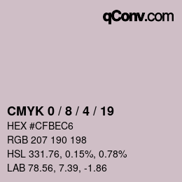 カラーコード: CMYK 0 / 8 / 4 / 19 | qconv.com