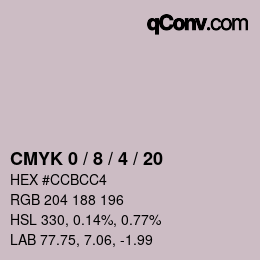 颜色代码: CMYK 0 / 8 / 4 / 20 | qconv.com