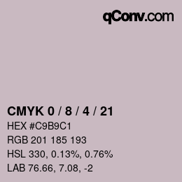 カラーコード: CMYK 0 / 8 / 4 / 21 | qconv.com