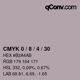 カラーコード: CMYK 0 / 8 / 4 / 30 | qconv.com