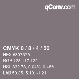 カラーコード: CMYK 0 / 8 / 4 / 50 | qconv.com