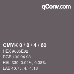 カラーコード: CMYK 0 / 8 / 4 / 60 | qconv.com