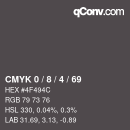 Color code: CMYK 0 / 8 / 4 / 69 | qconv.com