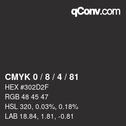 Color code: CMYK 0 / 8 / 4 / 81 | qconv.com