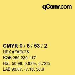 Farbcode: CMYK 0 / 8 / 53 / 2 | qconv.com
