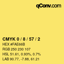 カラーコード: CMYK 0 / 8 / 57 / 2 | qconv.com
