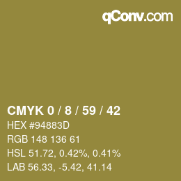 カラーコード: CMYK 0 / 8 / 59 / 42 | qconv.com