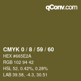 カラーコード: CMYK 0 / 8 / 59 / 60 | qconv.com