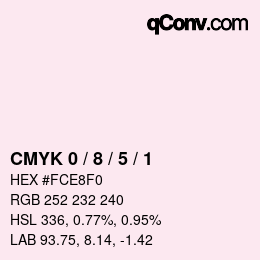 カラーコード: CMYK 0 / 8 / 5 / 1 | qconv.com